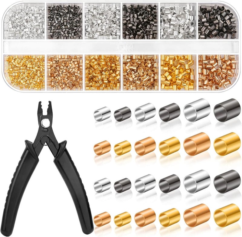 Thrilez Crimping Beads for Jewelry Making, 2200 Pieces Crimp Tubes with Crimping Pliers for Earring Necklace Bracelet DIY Jewelry Making(3 Sizes, 4 Colors) - Image 1